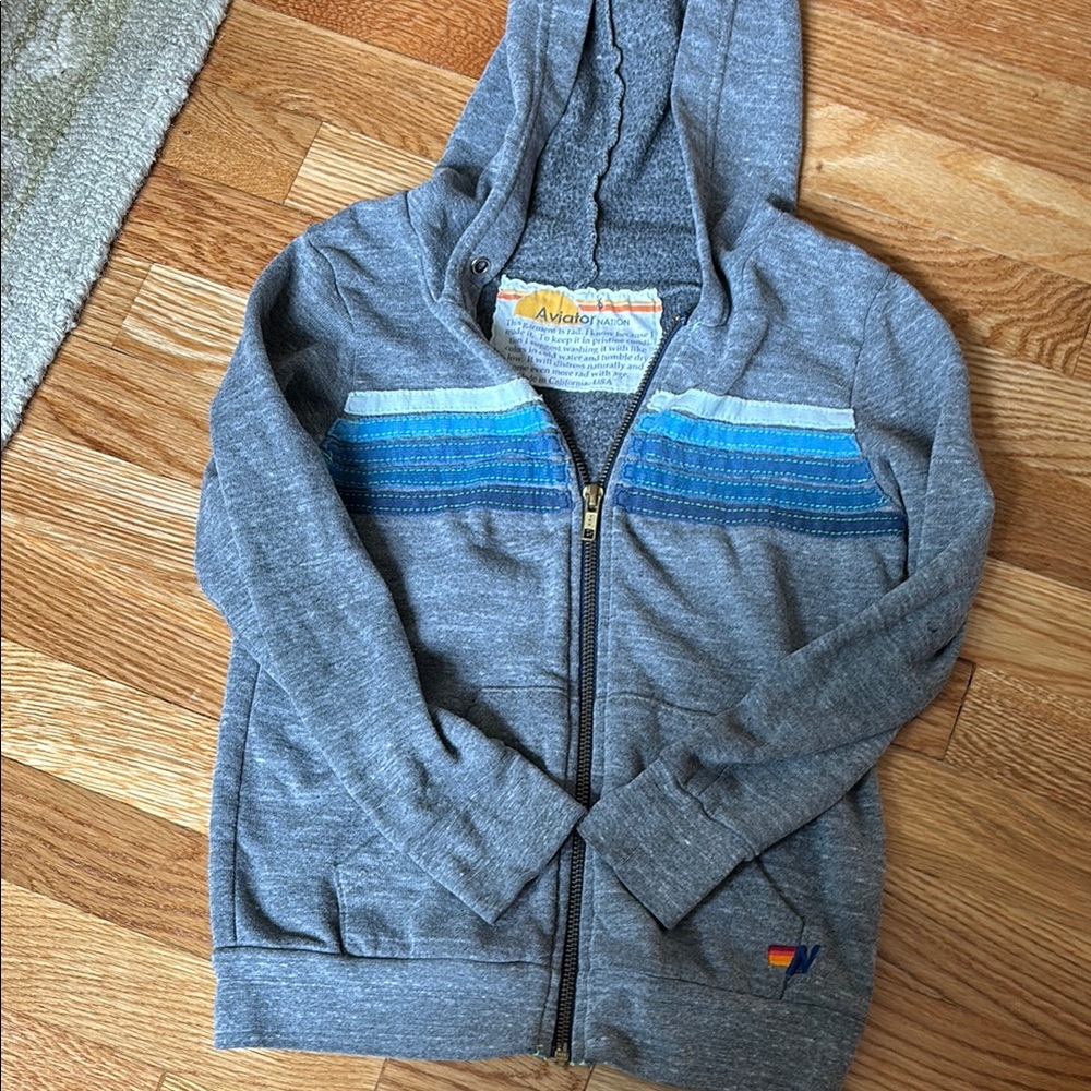 Aviator Nation Gray and Blue Zip-Up hoodie